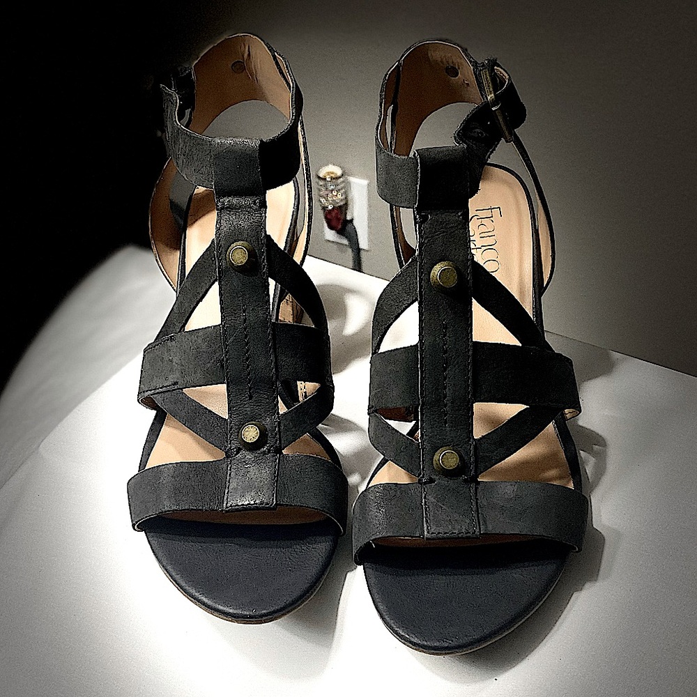 Franco Sarto Palona Black Leather Strap Sandal (New)